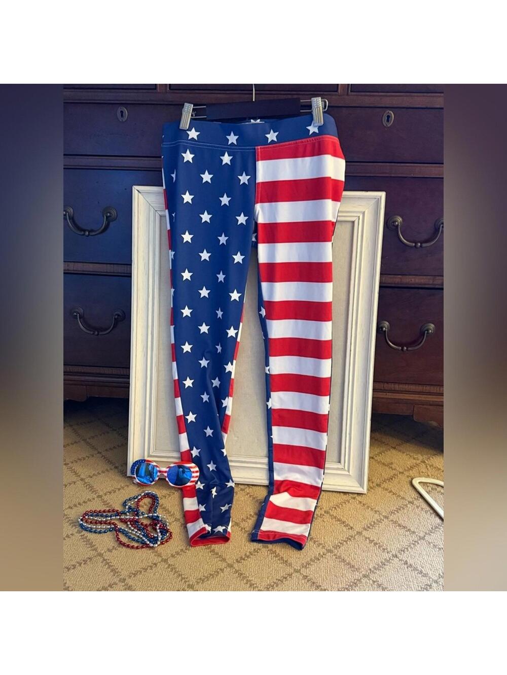 Tipsy Elves American Flag leggings with matching sunglasses.  NWOT